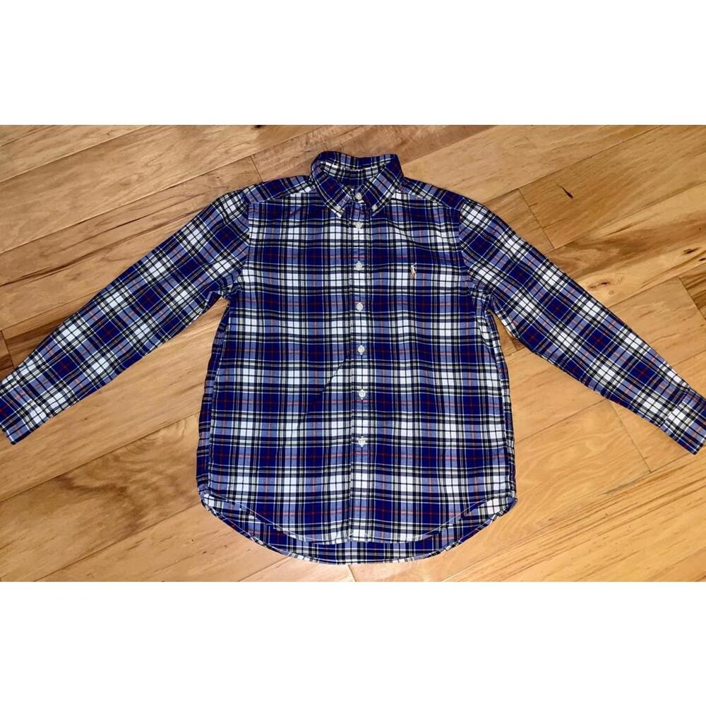 RALPH LAUREN BOYS BLUE PLAID BUTTON DOWN SHIRT SIZE 10-12 EXCELLENT COND LD8